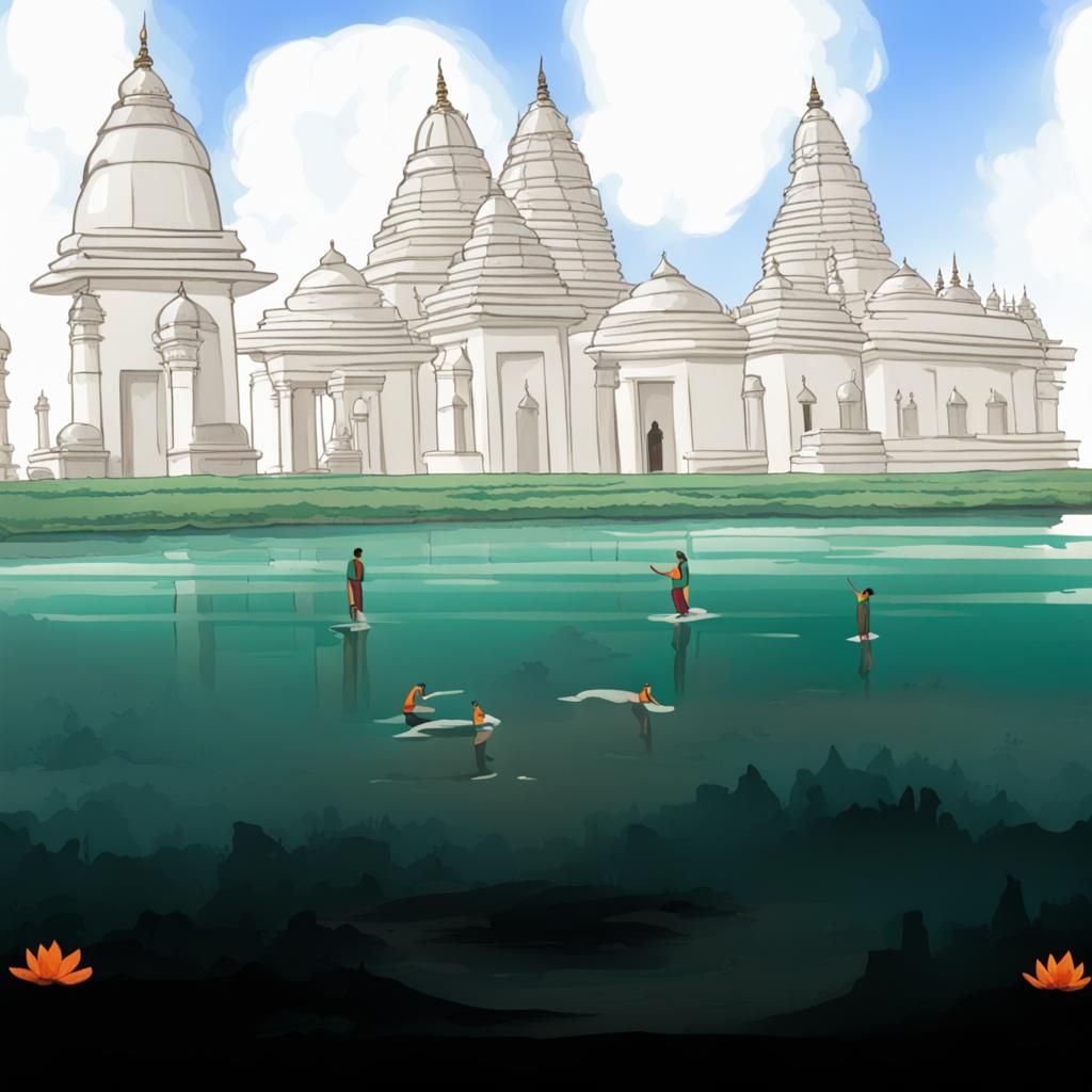 Desecrated Hindu Temple with Shivling in Pond