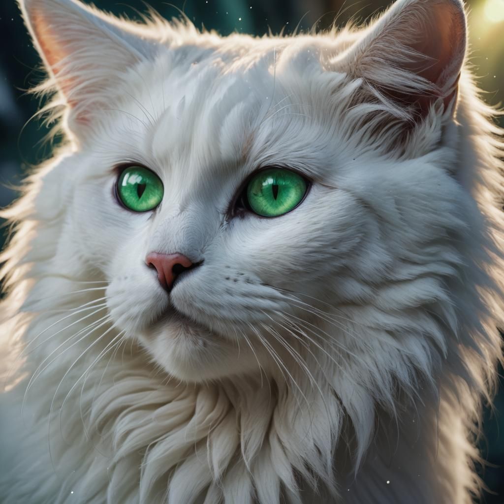 Mystic White Cat Portrait in Dark Fantasy Style