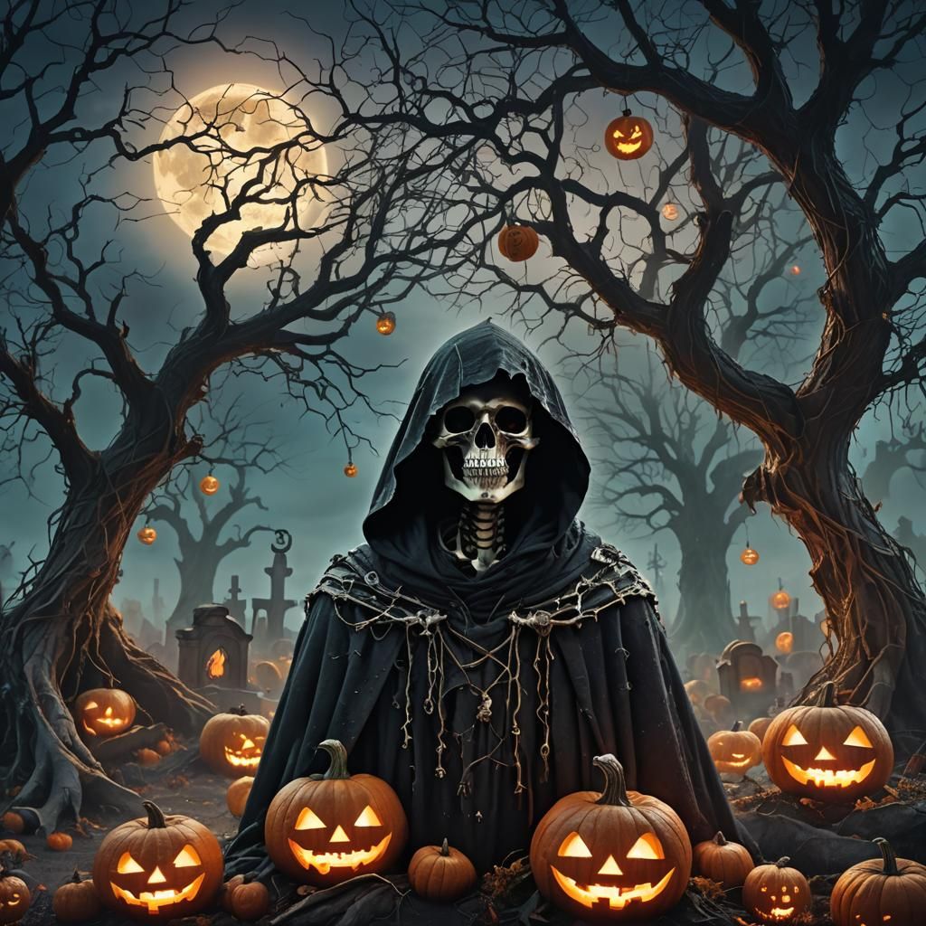 Eerie Graveyard Skeleton in Dark Fantasy Style