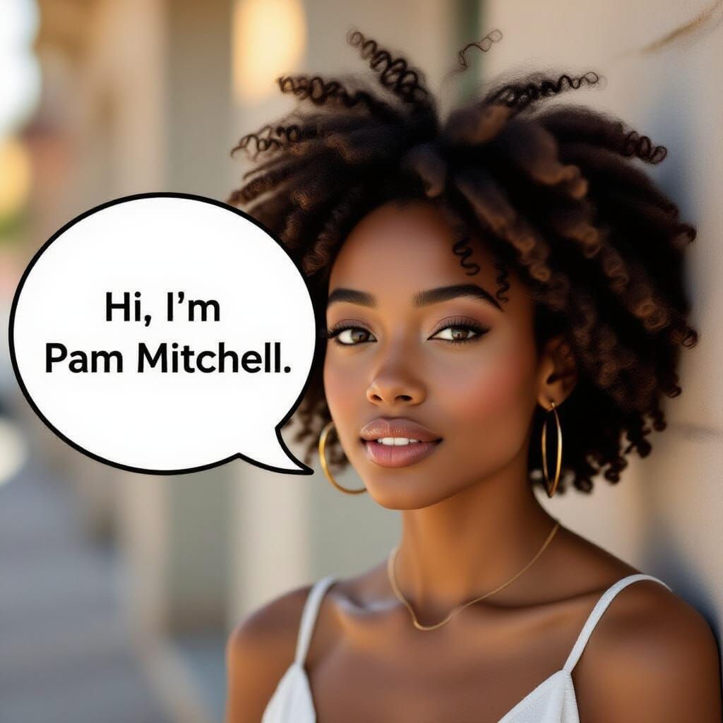 Young Woman With Afro Speaking 'Hi, I'm Pam Mitchell' in Spe...
