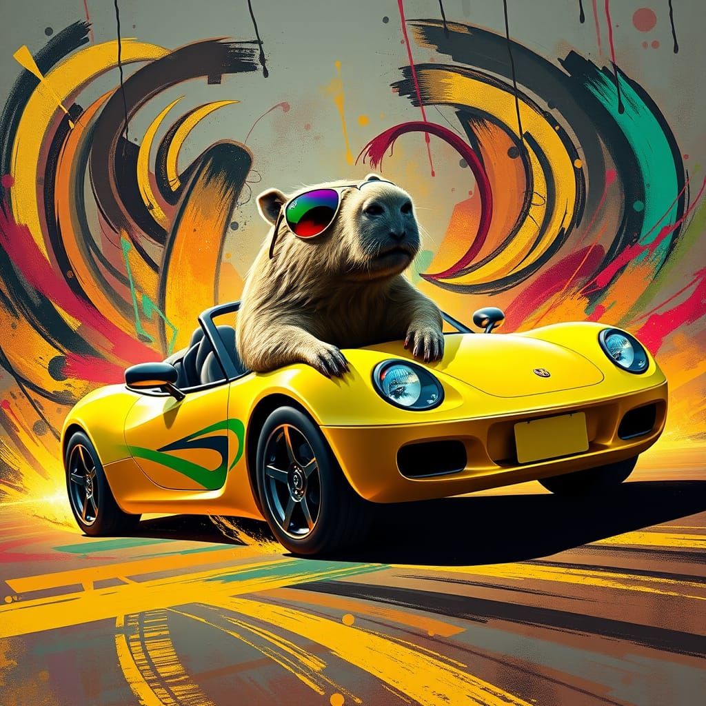 Capybara in Cool Convertible Cruises Graffiti Streets