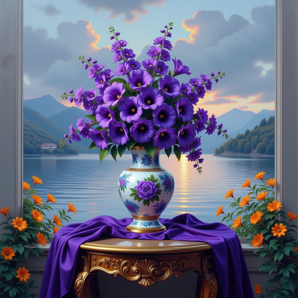 Vase of Purple Flowers with Atmospheric Lighting