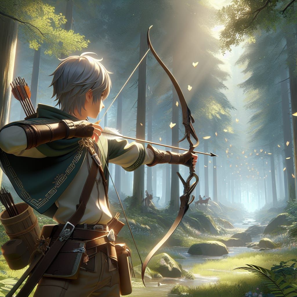 Young Archer in Forest, 3D Rendered Concept Art