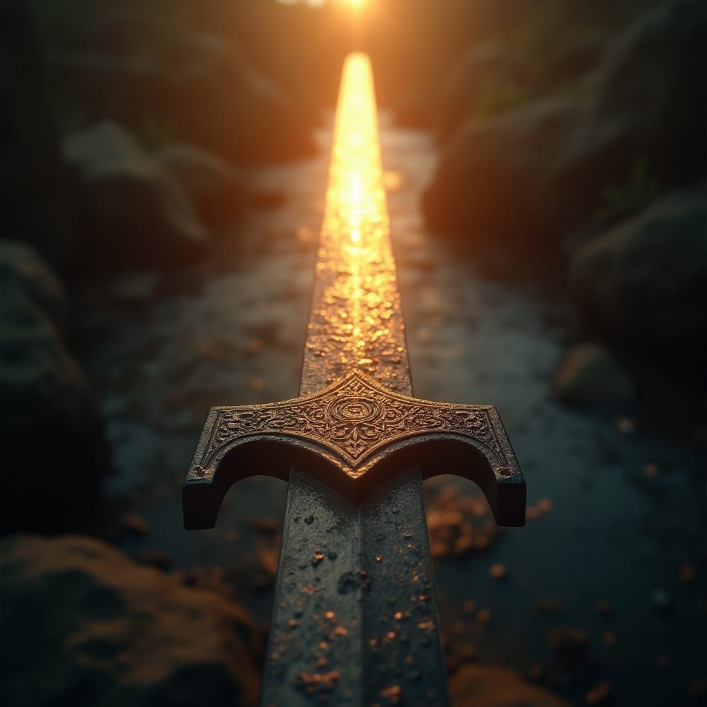Epic Sword Basks in Sunlit River