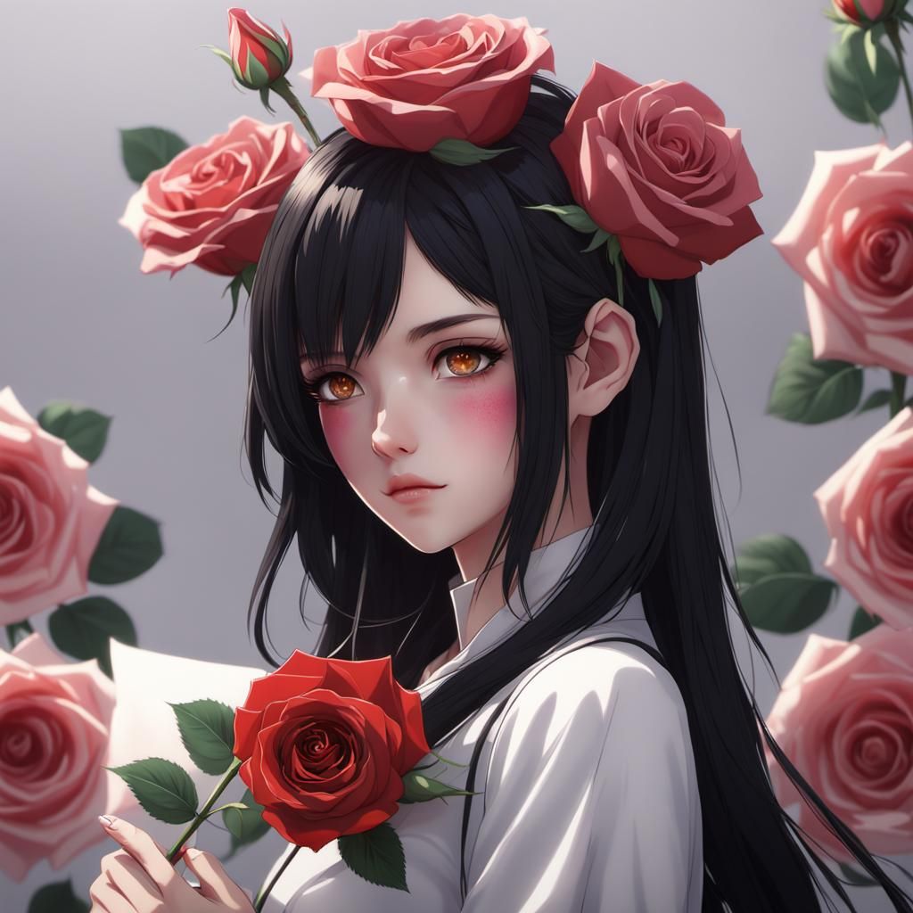 Anime Girl with Rose in Detailed 3D Art