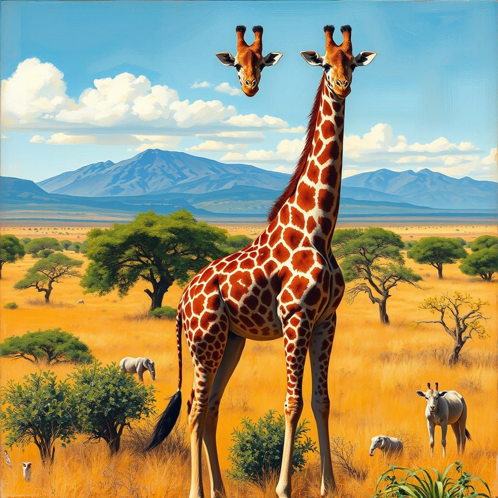 Giraffe in Sun-Drenched Savannah, Wildlife Art Style