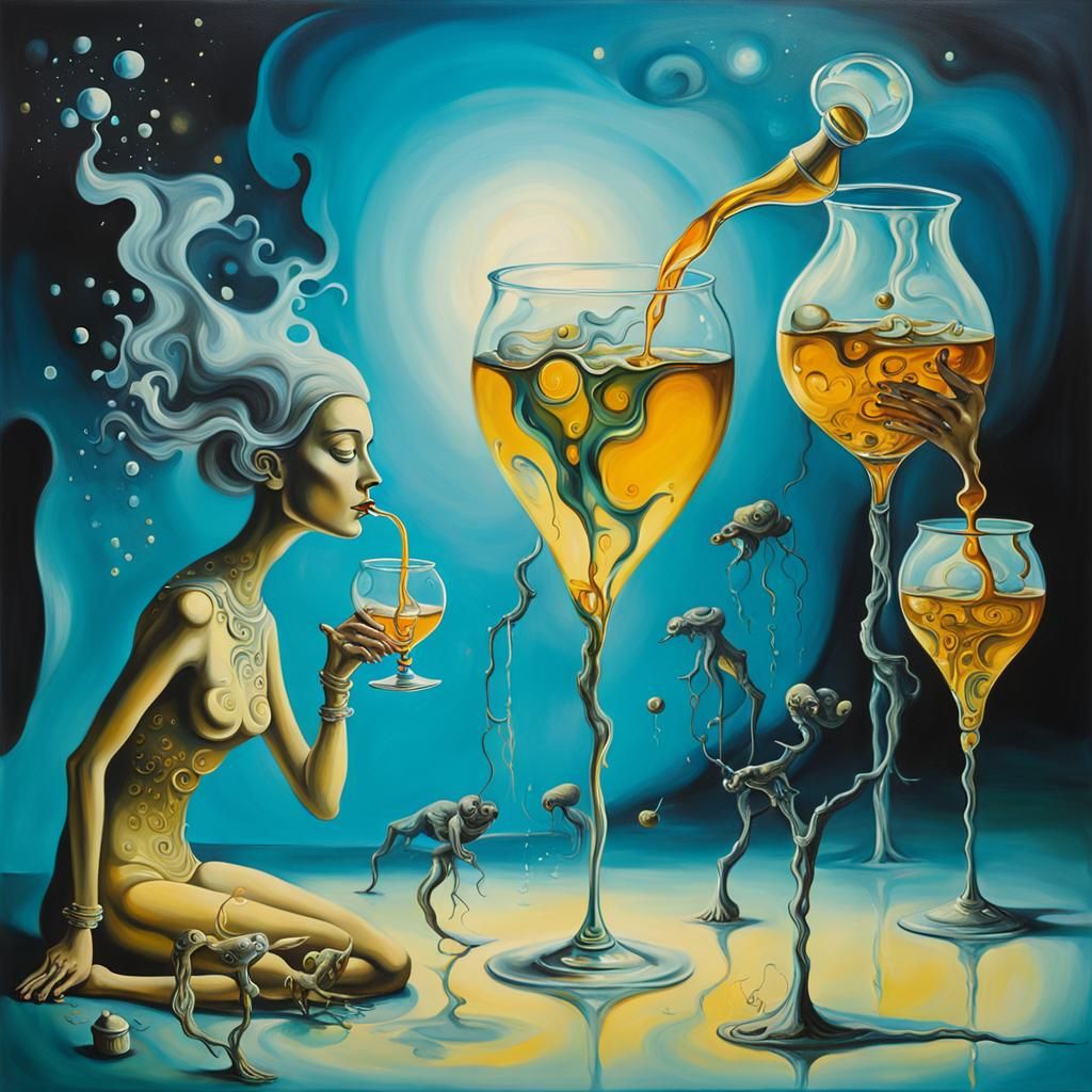 Fairies Celebrate with Elixir: A Surrealist Painting