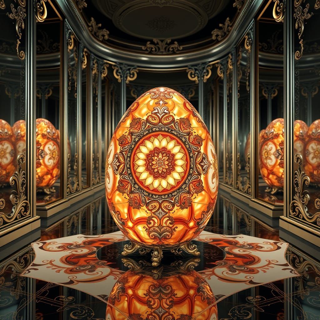 Elegant Fractal Egg in a Mirrored Chamber