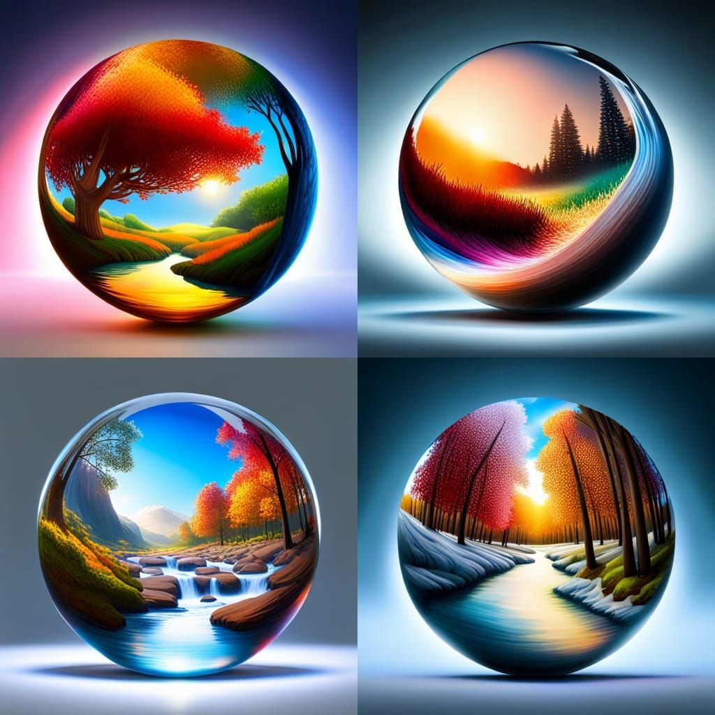 Four Seasons in Glass Spheres, Hyperrealistic Art