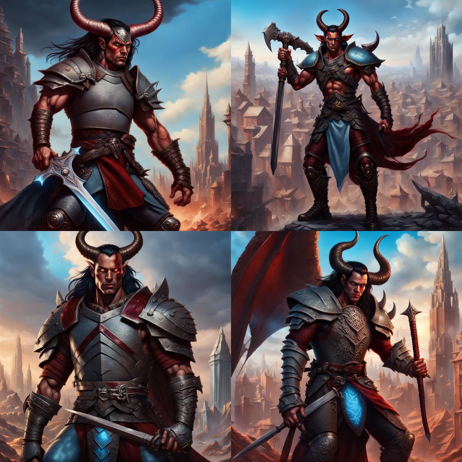 Tiefling Warrior with Warhammer, Fantasy Concept Art