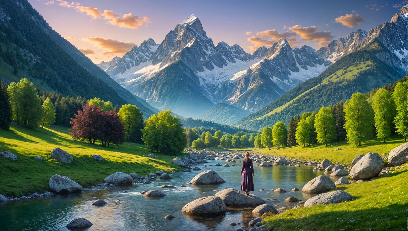 River Valley Serenity in British Impressionism Style