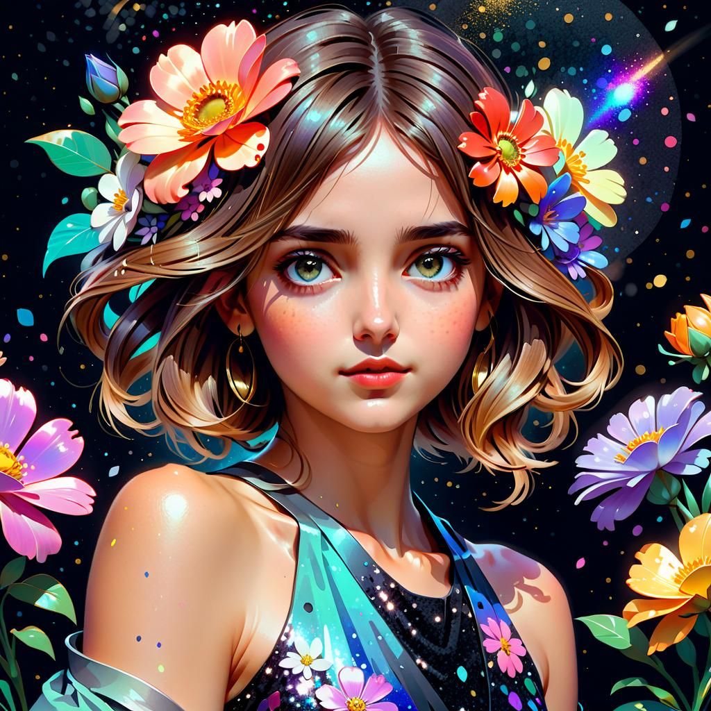 Floral Woman Portrait in Gouache and Watercolour Style