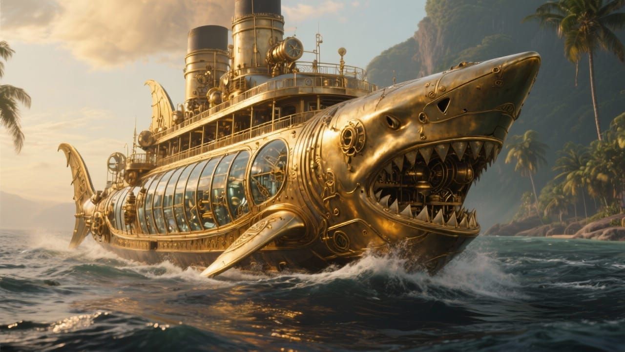 Brass Shark Ocean Liner Sailing Tropical Waters