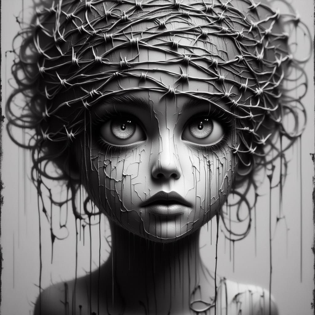 Symmetrical Portrait with Barbed Wire Hair