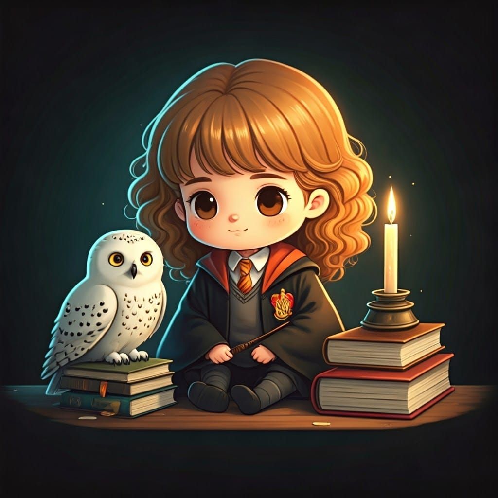 Hermione and Hedwig: A Cute Cartoon Illustration