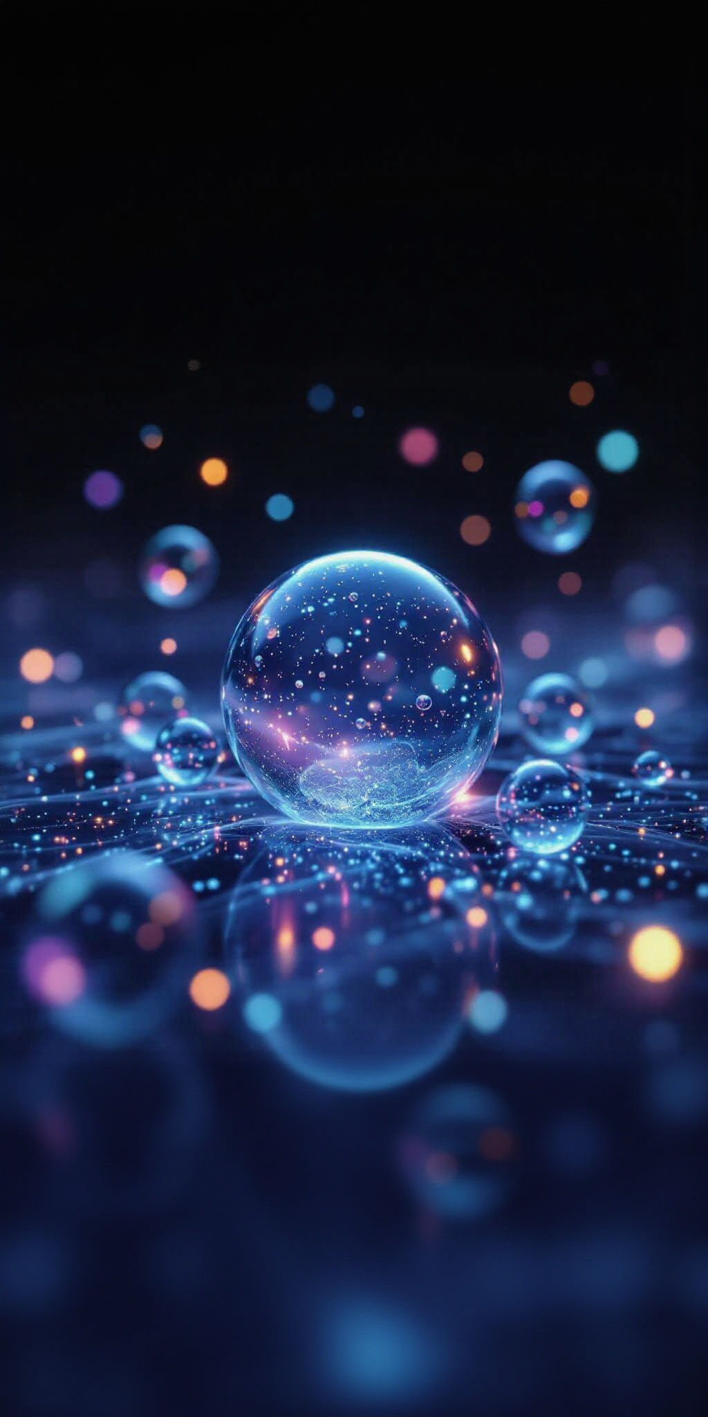 Minimalist Neon Bubbles on Black Mobile Wallpaper
