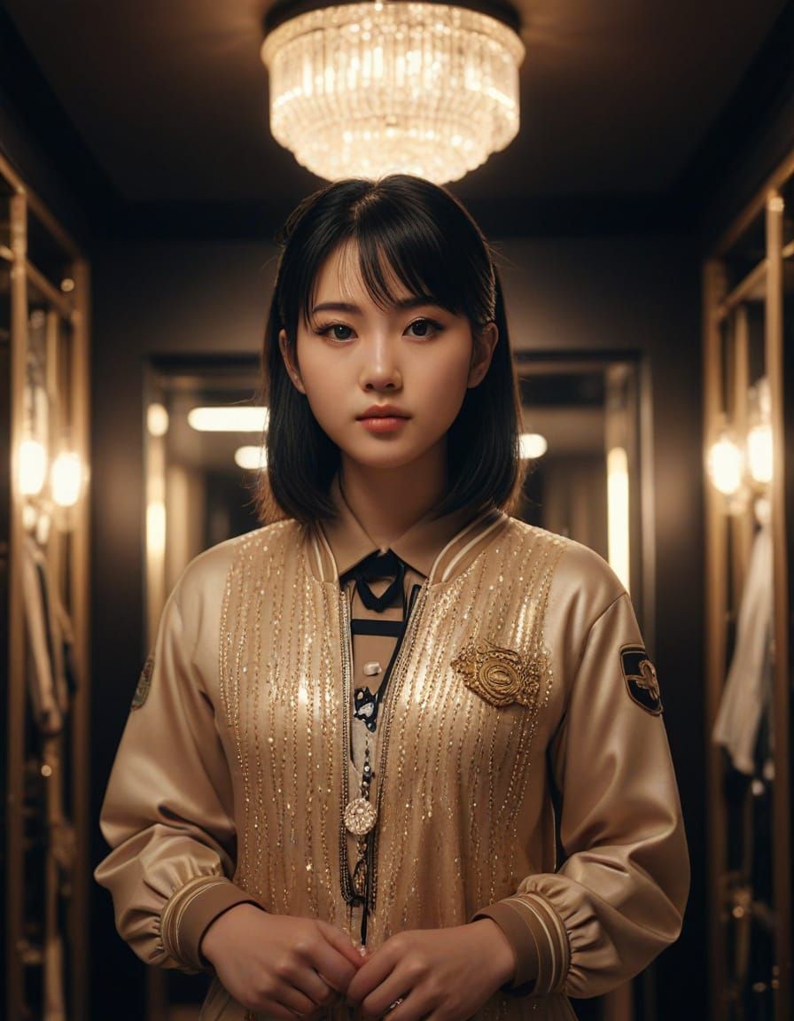 Japanese Girl in Dressing Room: Cinematic Portrait