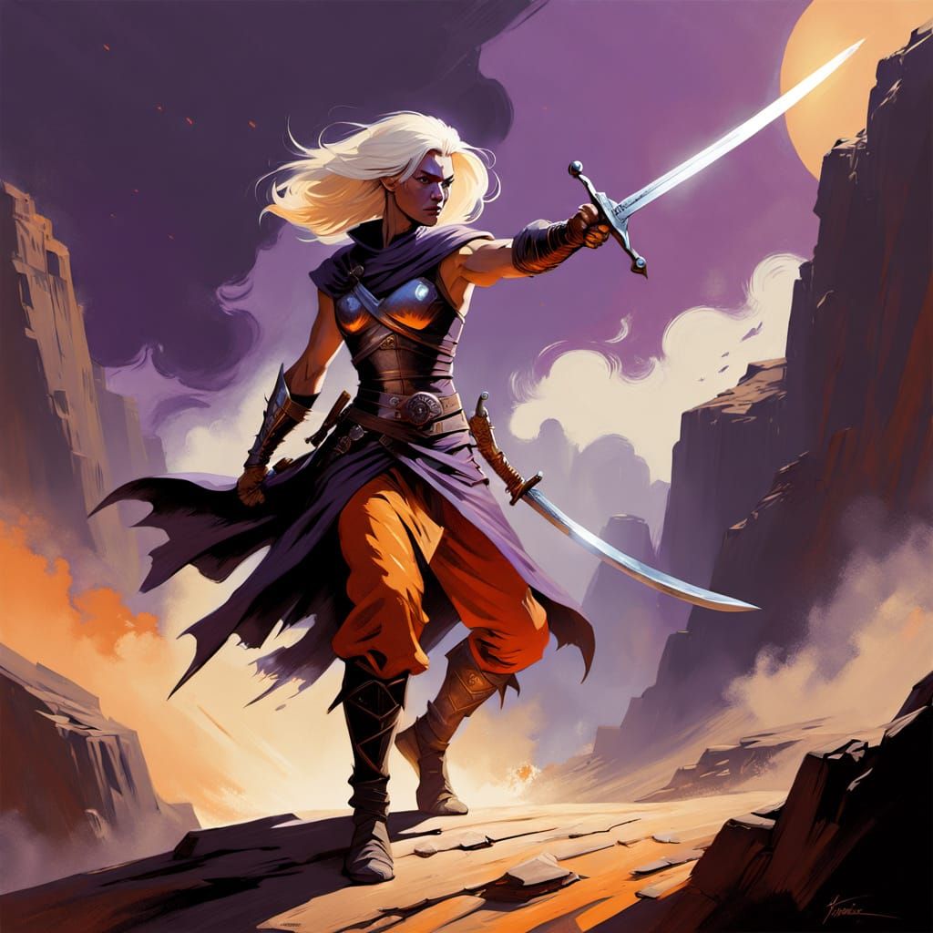 Androgynous Hero in Energetic Fauvist Fantasy Scene