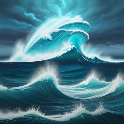 Surrealistic Oceanic God Ascends in a Dreamlike, Hyper-Reali...