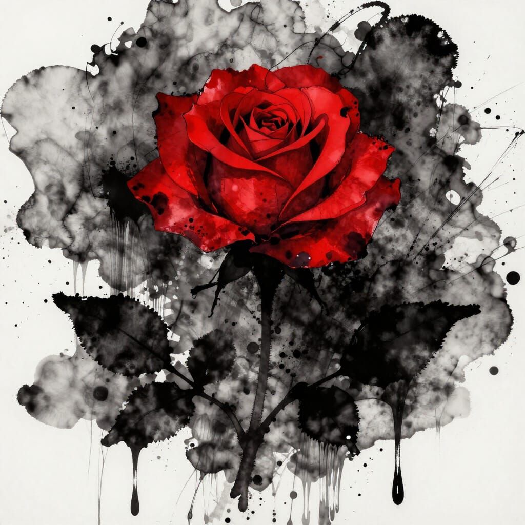 Crimson Rose Blooms Amidst Stark Blackness