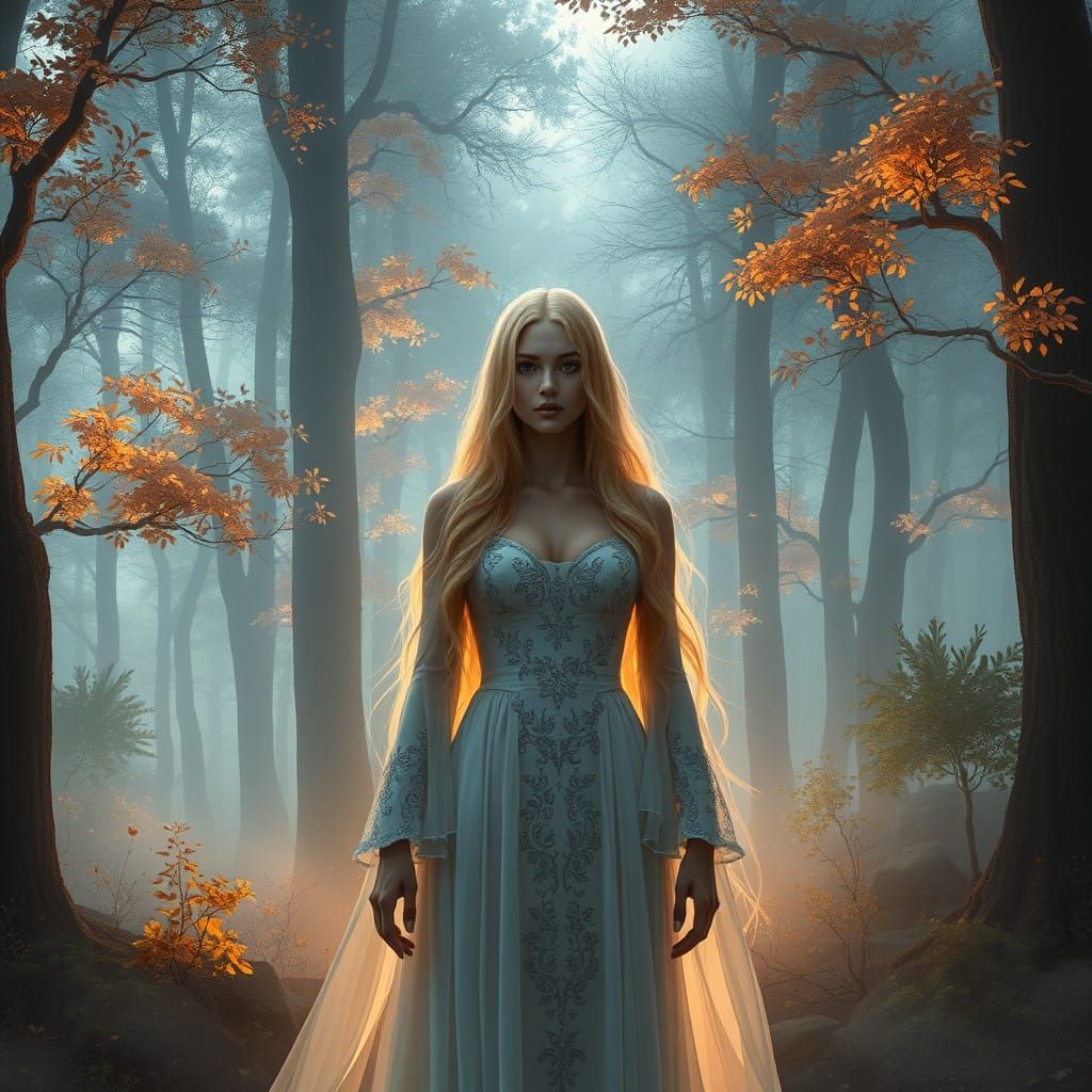 Golden Goddess in Mystical Forest