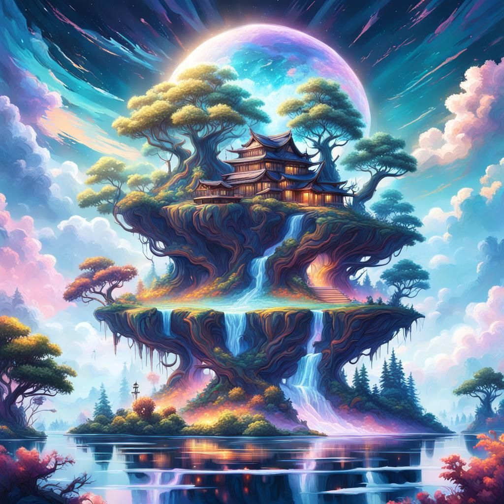 Luminescent Floating Island in Pastel Colors