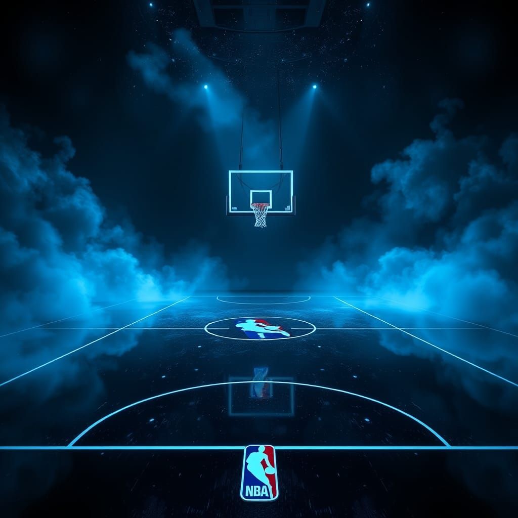 Mystical Black Basketball Court in Futuristic Style