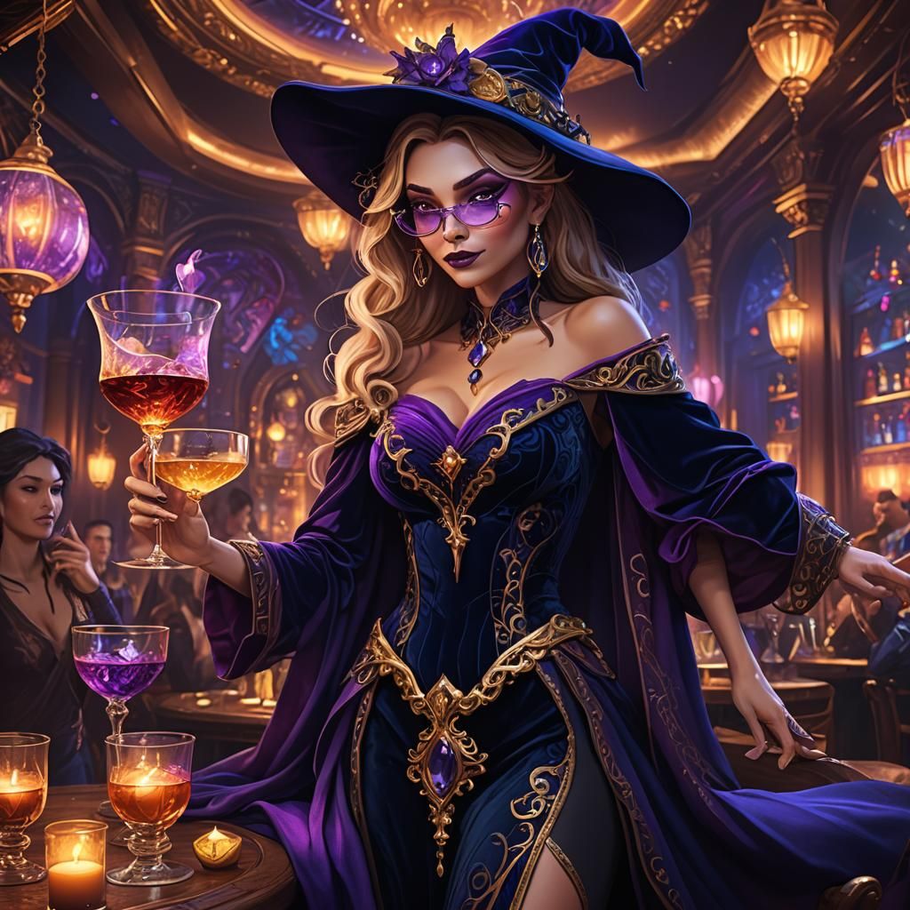 Fantasy Witch in Lavish Nightclub, Fauvist Expressionism