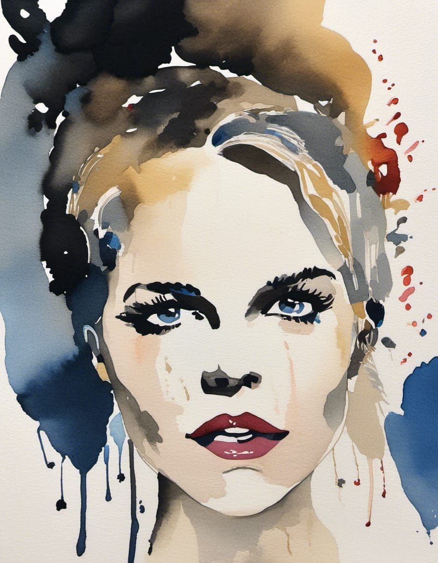 Watercolor Painting of Woman on Carpet