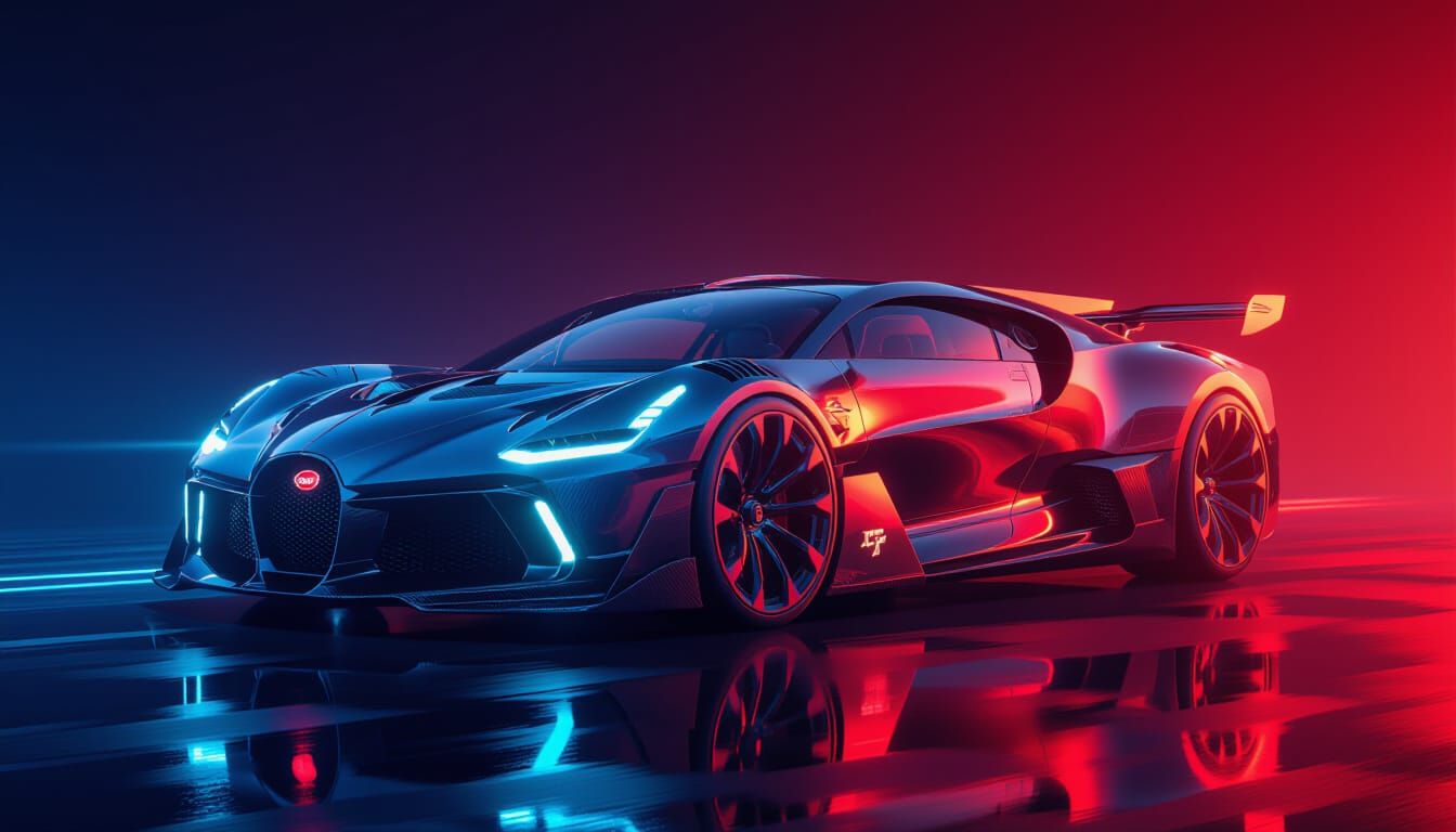 Futuristic Bugatti Concept Car with Neon Accents