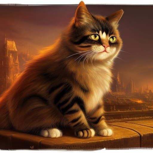 Fantastical Sweet Cat in Detailed Matte Painting