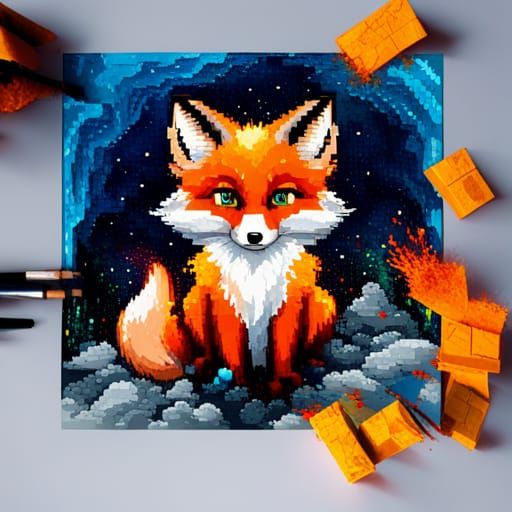 8-Bit Pixel Art: Cosmic Baby Fox
