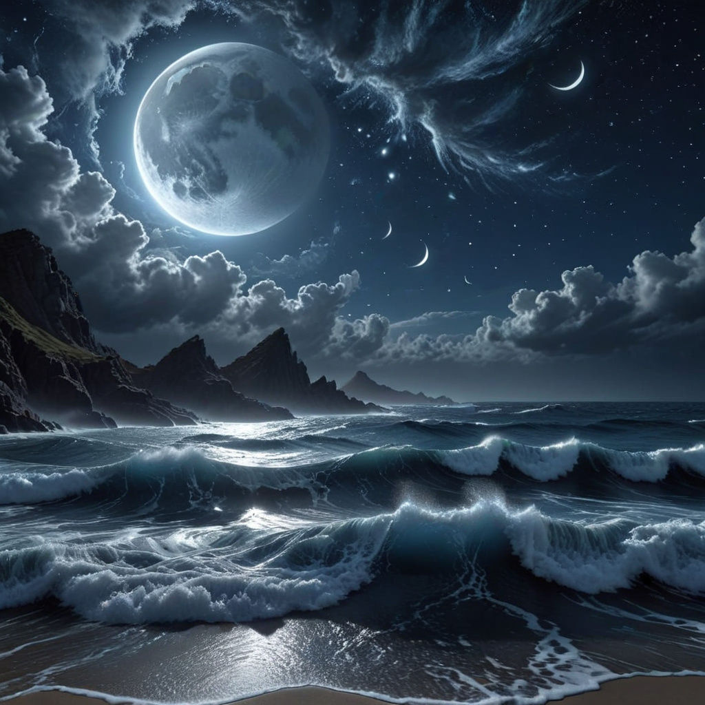Moonlit Ocean in Midnight Blue and Silver