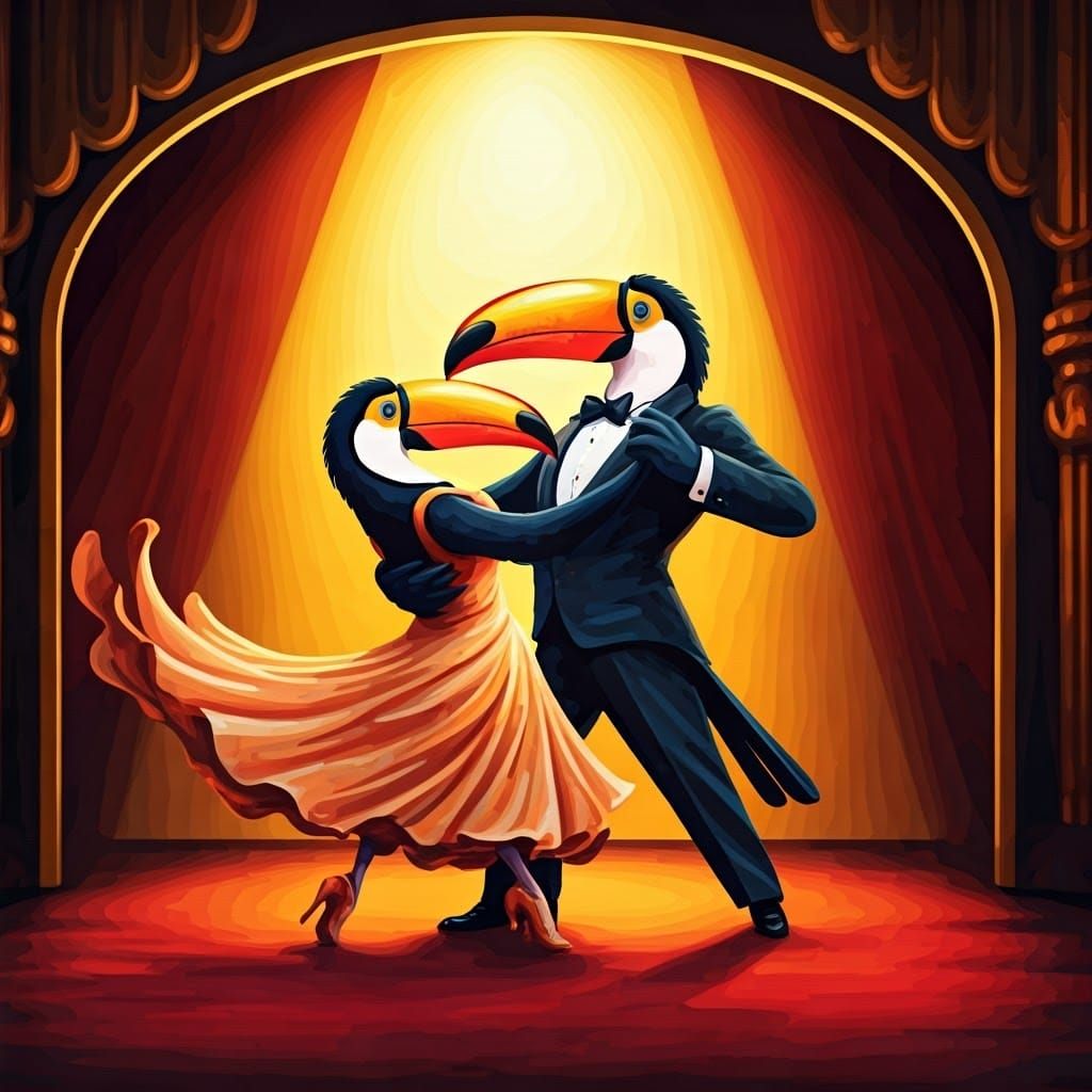 Toucans Dance Tango in Vibrant, Glamorous Style