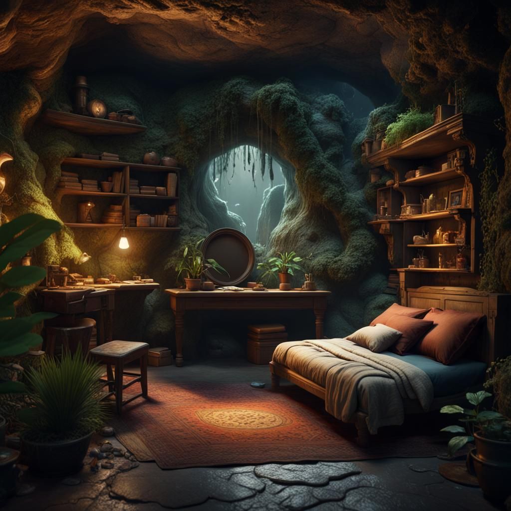 Secret Cave Room in Detailed Matte Painting