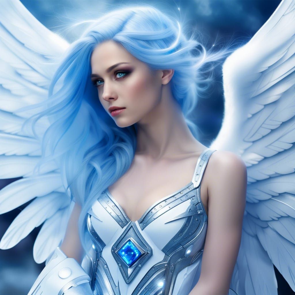 Blue Angel Dancing in Blue Sky, High Fantasy Art