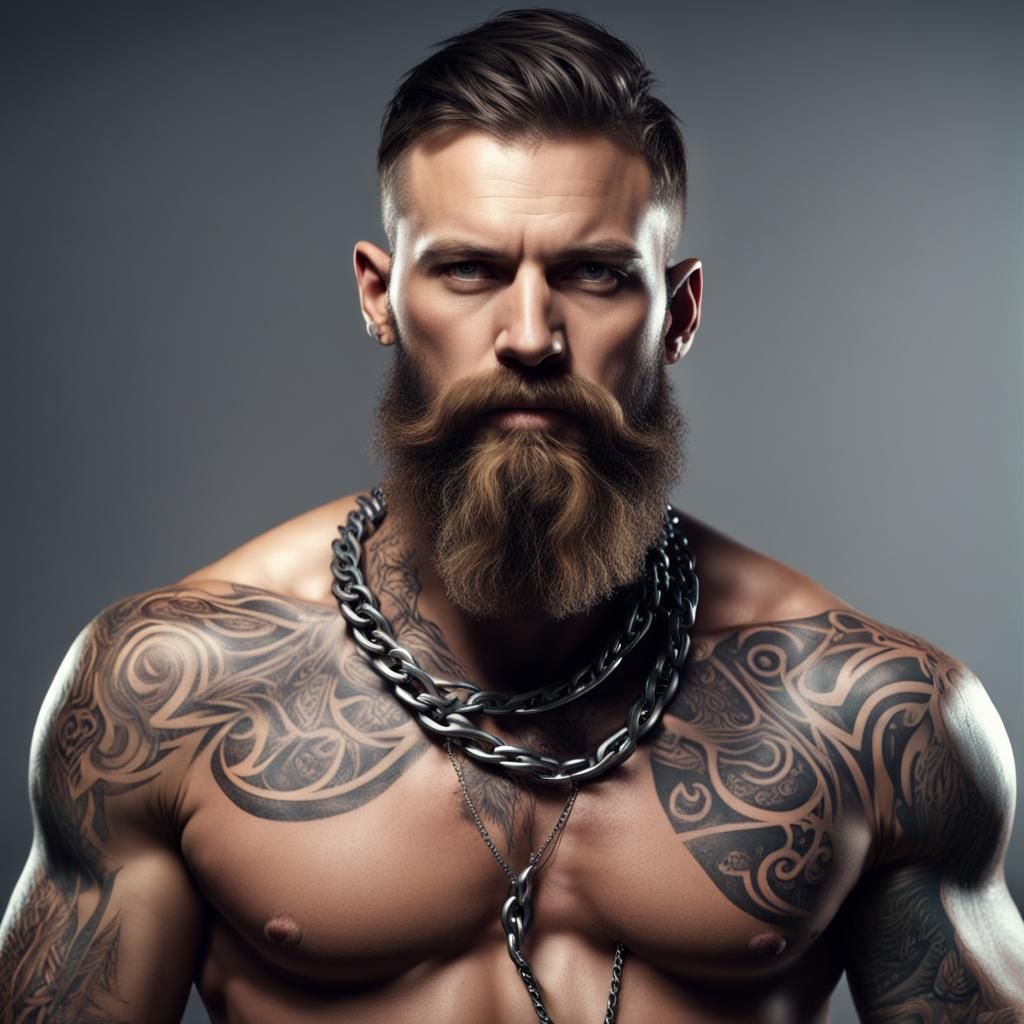Ultra Realistic Portrait of a Muscular Man with Tattoos