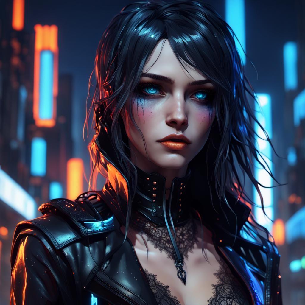 Gothic Female Portrait in Neon Dystopia