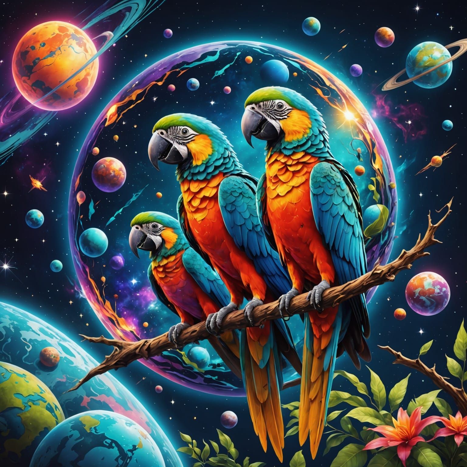 Vibrant Earth: Holographic Astral Illustration