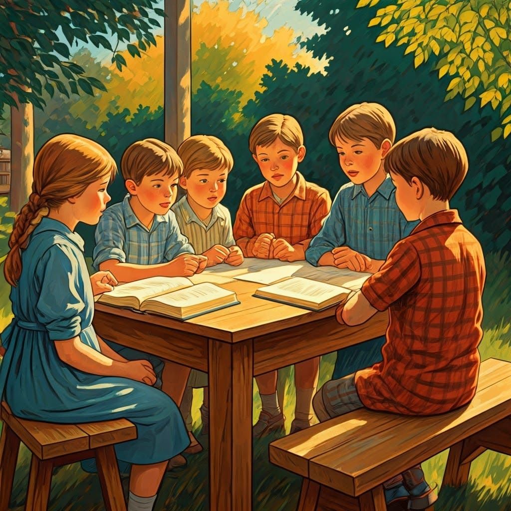 Children's Bible Study in Expressive Gouache Style