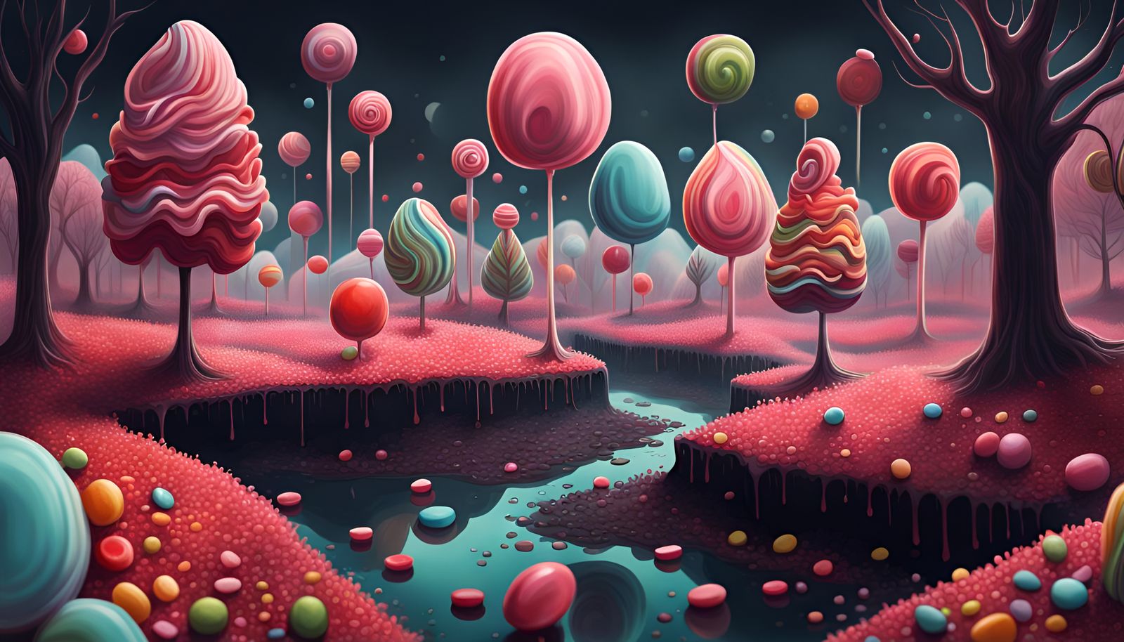 Detailed Dark Candy Landscape Art