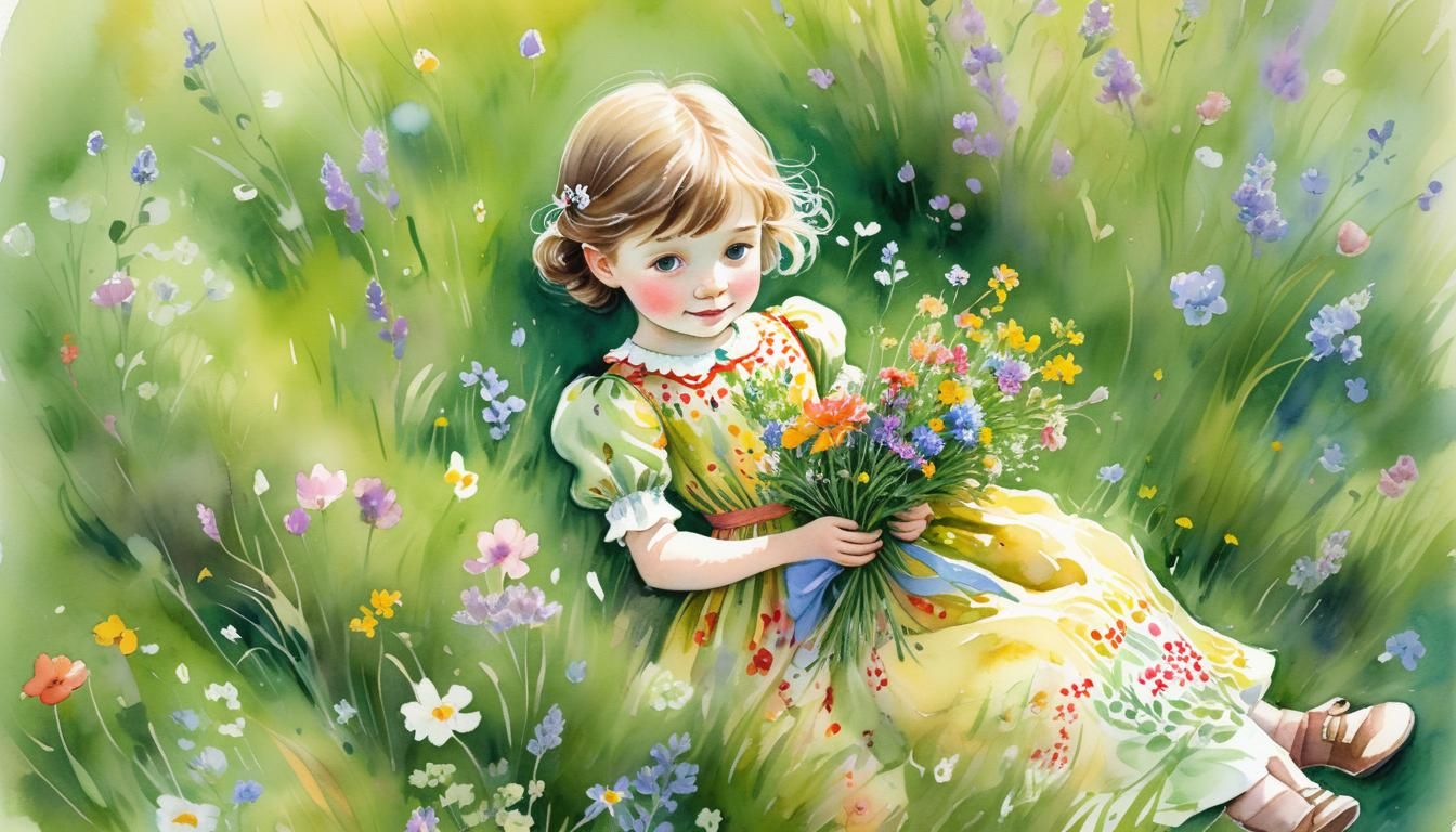 Girl with Wildflowers: Whimsical Watercolour Illustration