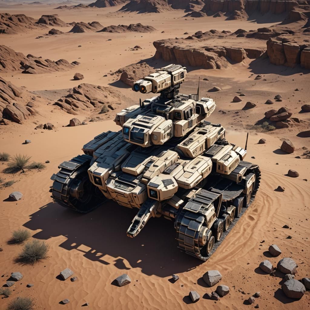 Futuristic Desert Mech Tank in Sci-Fi Style