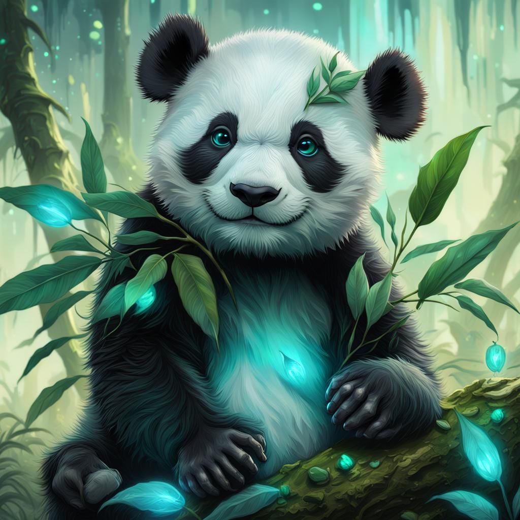 Ethereal Baby Panda in Jungle, Fantasy Artwork