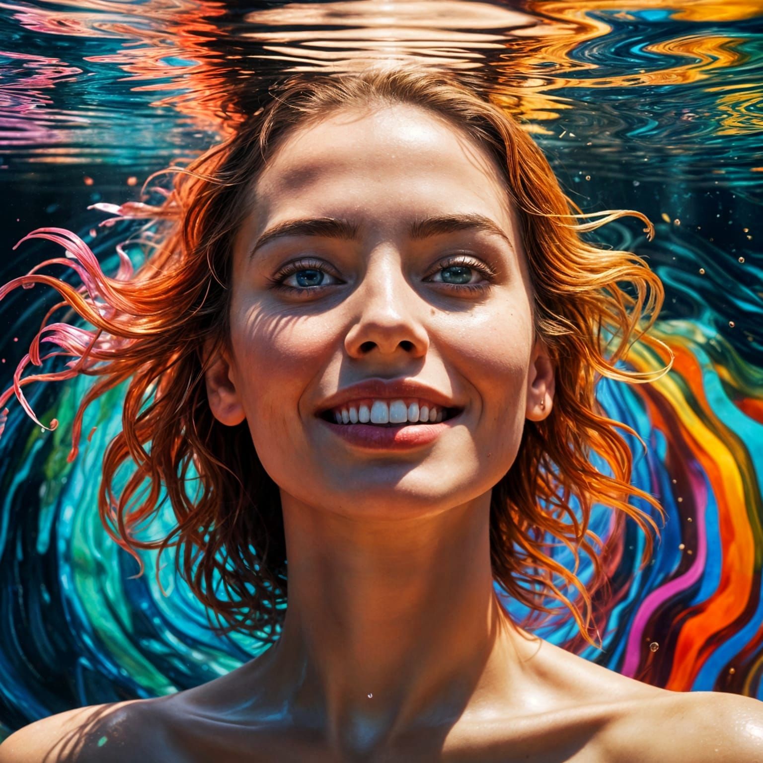 Surreal Portrait in Vibrant Water Maze