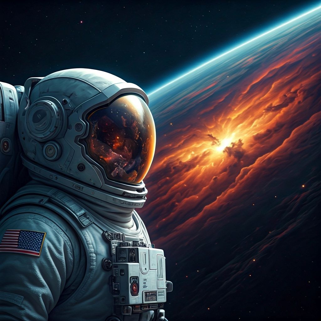 Astronaut Adrift Gazing at Vibrant Cosmic Nebula