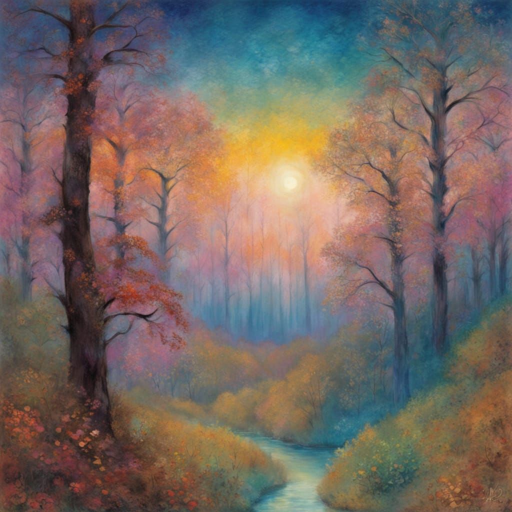 Dreamlike Forest in Symbolic Pastel Style