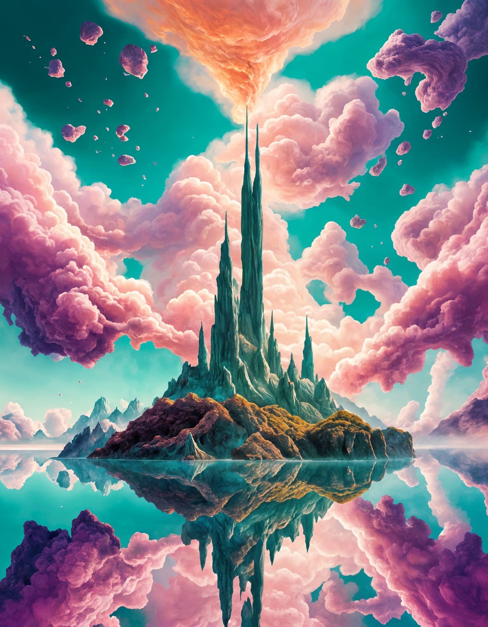 Surreal Island Paradise in Dalí-Inspired Dreamlike Aesthetic