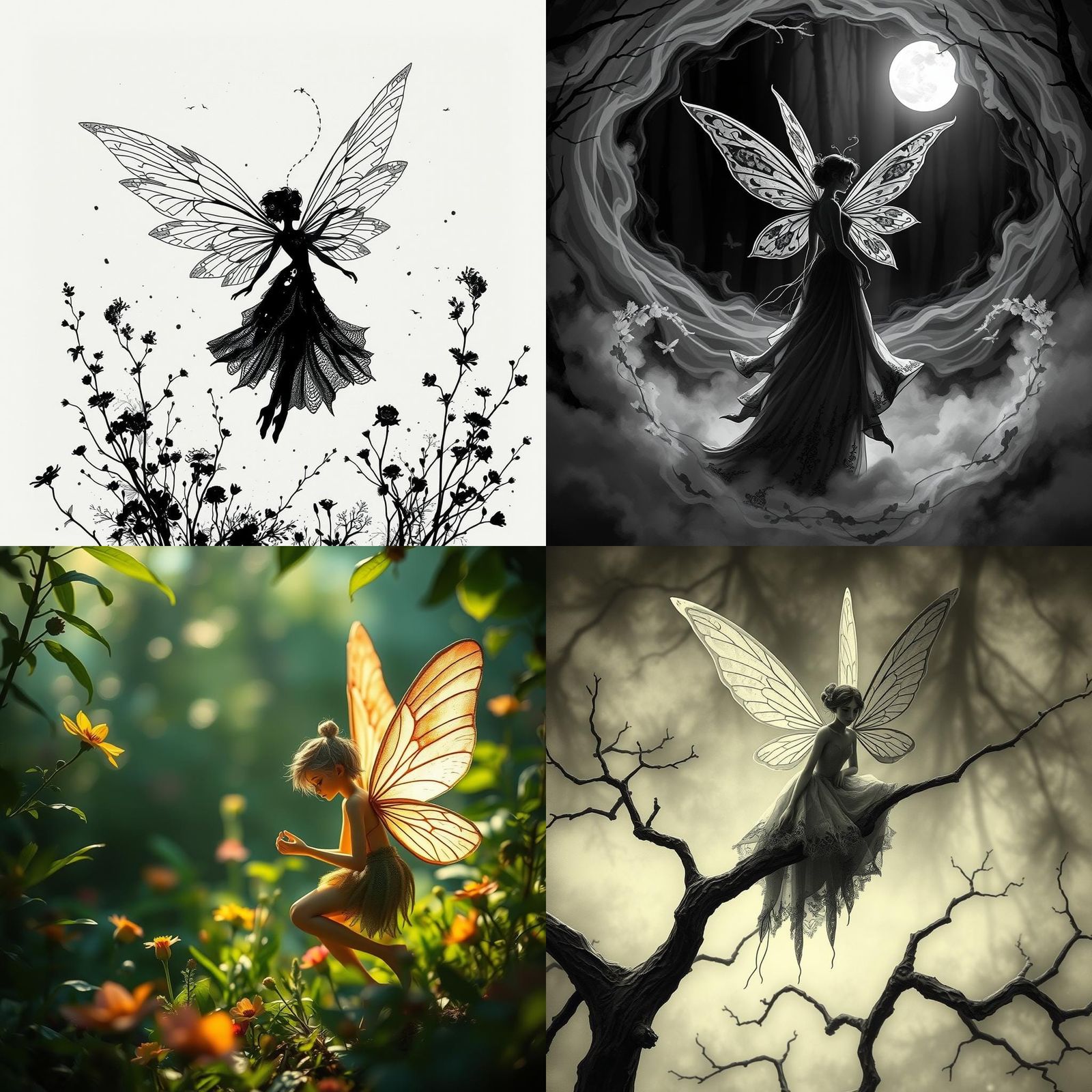 Beautiful Black and White Fairy Stencil Art