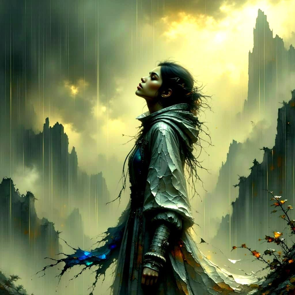 Sunlight Through Rain with Metallic Texture